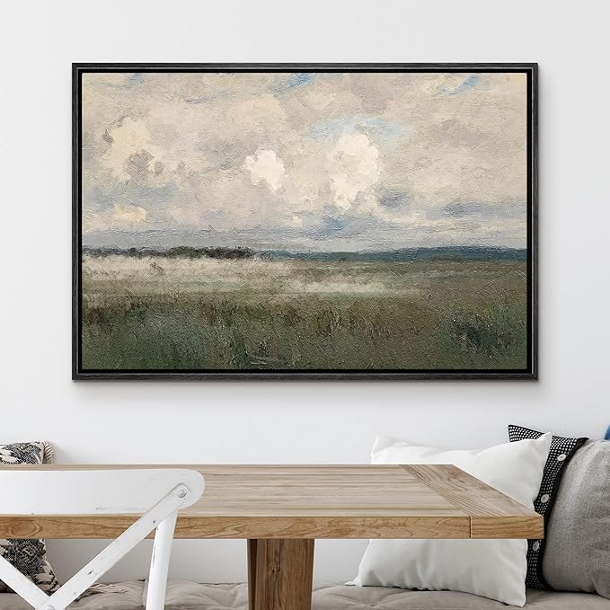 MUDECOR Framed Canvas Print Wall Art Pastel Watercolor Country Field Western Wall Art Nature Wilderness Illustrations Fine Art Landscape Multicolor for Living Room, Bedroom, Office - 24"x36" Black
