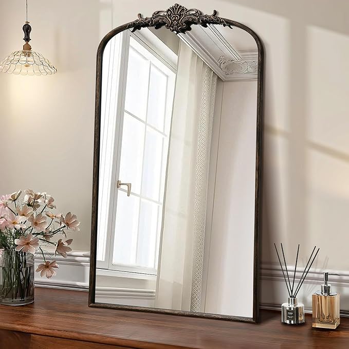 Besdomus Vintage Black Arched Mirror: 24"x42" Large Arch Black Antique Wall Mounted Mirror - Traditional Ornate Home Decor for Living Room/Entryway/Fireplace/Bathroom - Idea for Young Couples