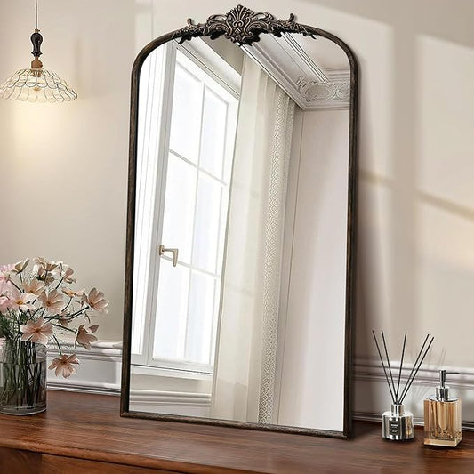 Besdomus Vintage Black Arched Mirror: 24"x42" Large Arch Black Antique Wall Mounted Mirror - Traditional Ornate Home Decor for Living Room/Entryway/Fireplace/Bathroom - Idea for Young Couples