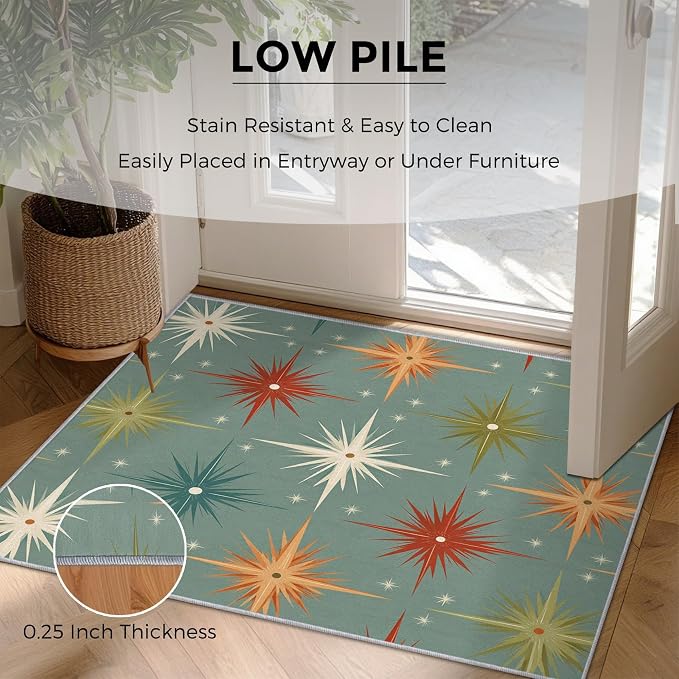 Mid Century Modern Rugs for Living Room Decor, 3x5 ft, Retro Atomic Geometric Area Rugs for Bedroom, Soft Non Slip Washable 1950s MCM Starburst Carpet Home Decorations D-g48