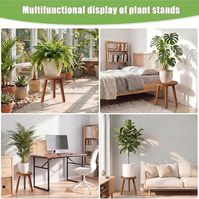 Wood Plant Stands Indoor, Teak Plant Stand Modern Plant Table for Large Plants, Wooden Plant Stool, Tall Plant Holder Small Round Side for Living Room, Balcony, Office (1 Pack)