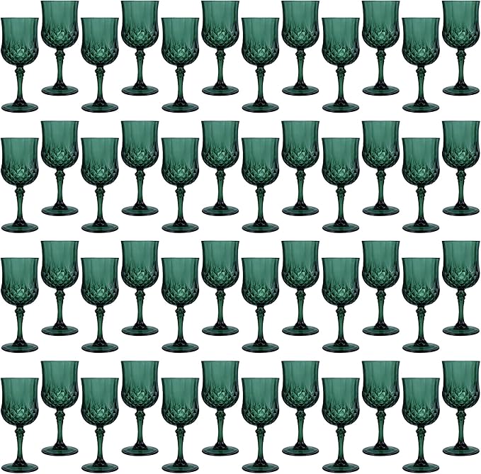 Plastic Wine Glasses, Plastic Goblets Vintage Style Cordial Drinking Glasses for Valentine’s Day, Wedding Reception, Grand Event Party Supplies (48, Green)