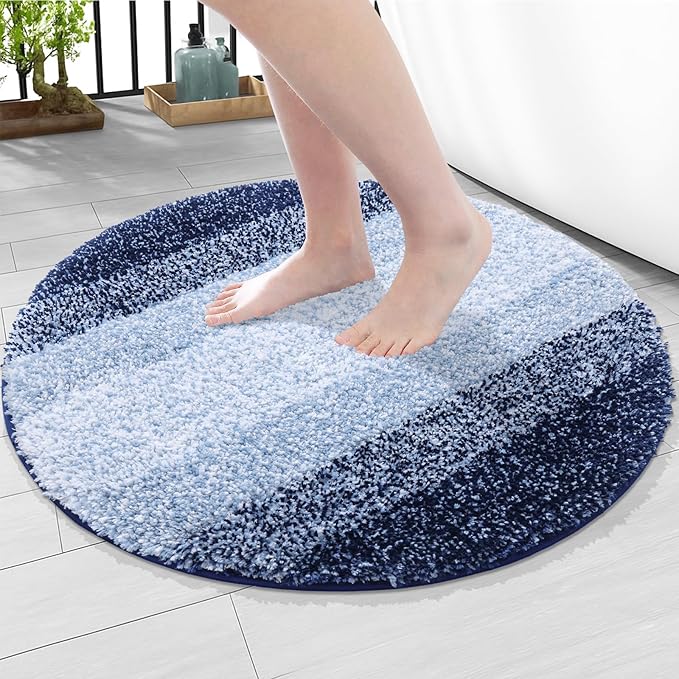 Arotive Microfiber Bathroom Rugs, Shaggy Soft and Absorbent Bath Rug, Non-Slip, Thick Plush Machine Washable Dry Bath Mats for Bathroom, Tub and Shower, 24x24, Dark Blue, Round