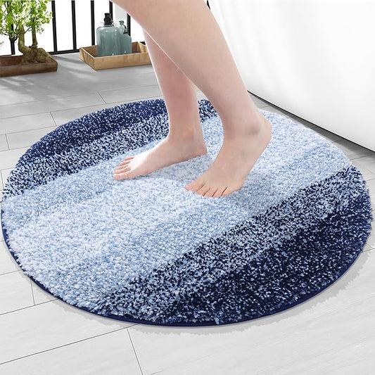 Arotive Microfiber Bathroom Rugs, Shaggy Soft and Absorbent Bath Rug, Non-Slip, Thick Plush Machine Washable Dry Bath Mats for Bathroom, Tub and Shower, 24x24, Dark Blue, Round