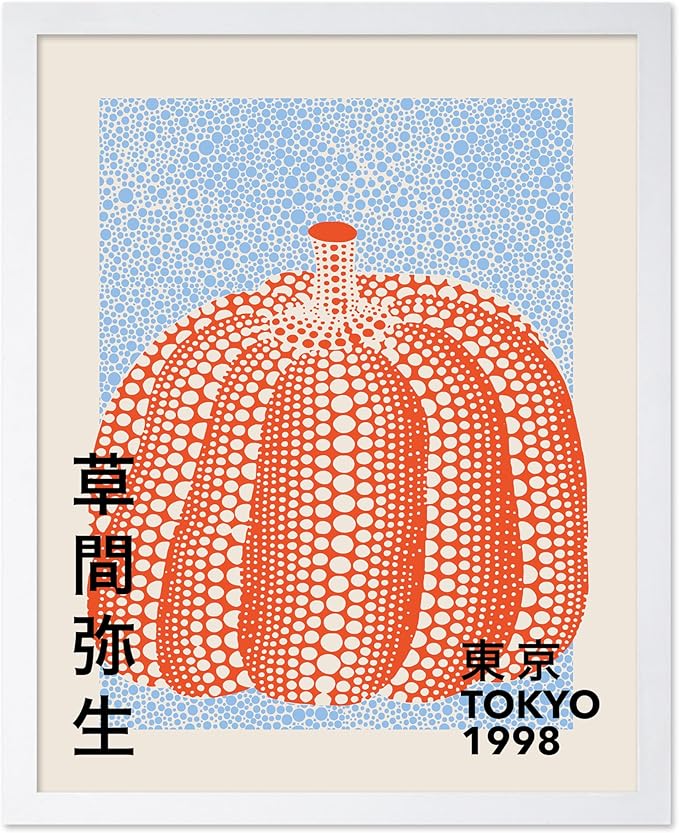 Poster Master Vintage Poster - Pumpkin Forever Print - Tokyo Art - Infinity Dots Art - Chic Gift for Men, Women - Perfect Decor for Living Room, Bedroom, Office, 11x14 White Framed