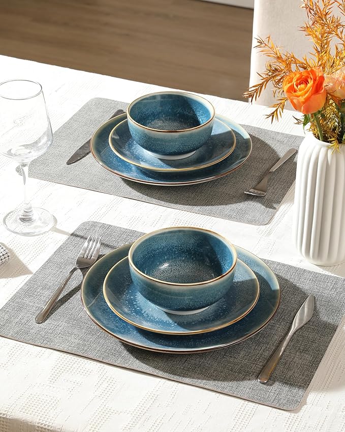 Sweejar 24 Piece Dinnerware Sets for 8, Porcelain Plates and Bowls Set for Kitchen, Housewaring Gift, Chip and Scratch Resistant, Easy Cleaning Dishes Set, Stack Compactly Dishware, Blue