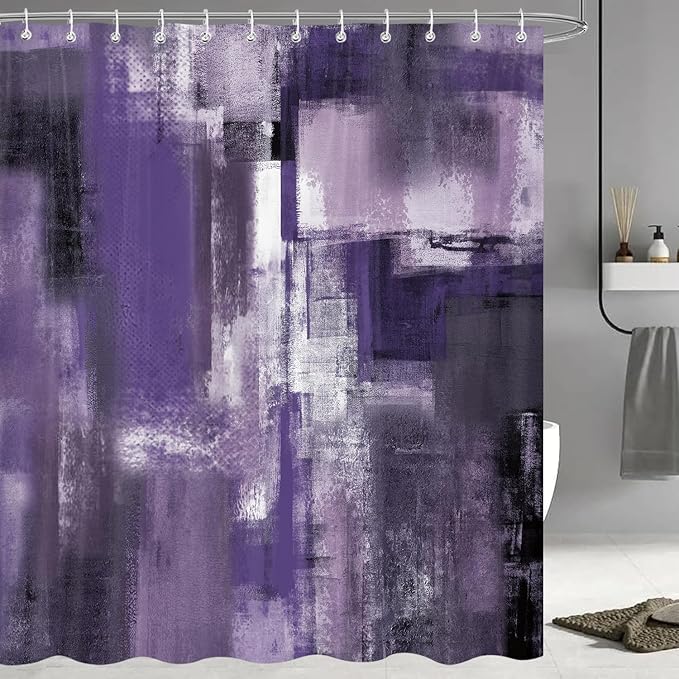 Purple Grey Abstract Shower Curtain 72x72 Inch, Modern Art Painting Bath Curtain Waterproof Shower Curtains for Bathroom Decor with 12 Hooks