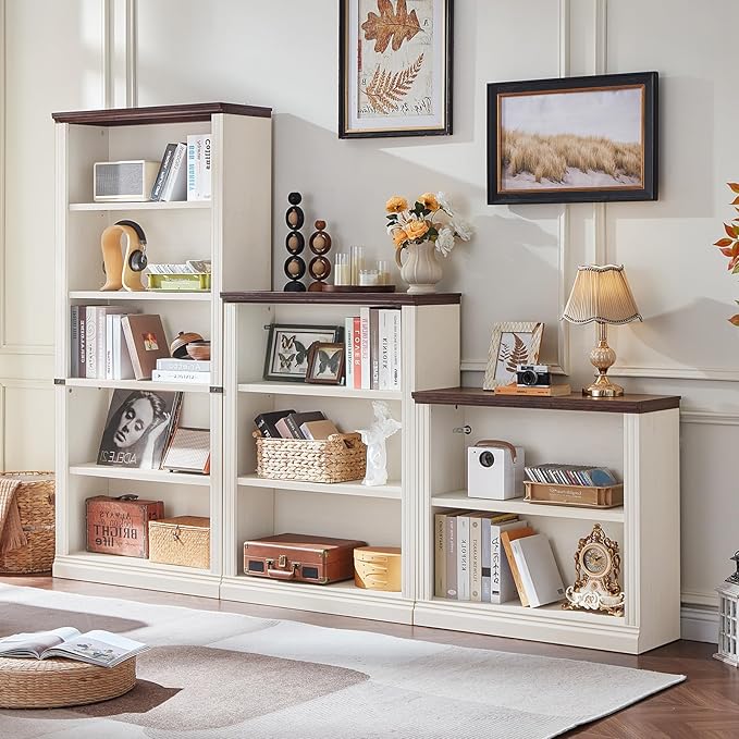 RWYHG 30" White Bookshelf,2-Tier Thick Wooden Book Shelf with Adjustable Shelves,Free Standing Farmhouse Bookcase with Open Display Storage,Floor Vintage Bookshelves for Living Room,Office