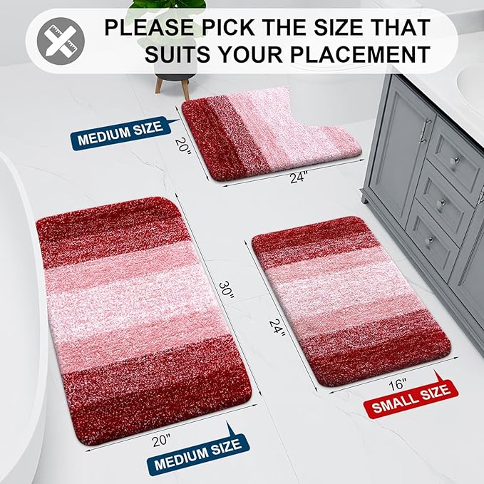 Arotive Microfiber Bathroom Rugs, Shaggy Soft and Absorbent Bath Rug, Non-Slip, Thick Plush Machine Washable Dry Bath Mats for Bathroom, Tub and Shower, 30x17, Burgundy, Rectangular