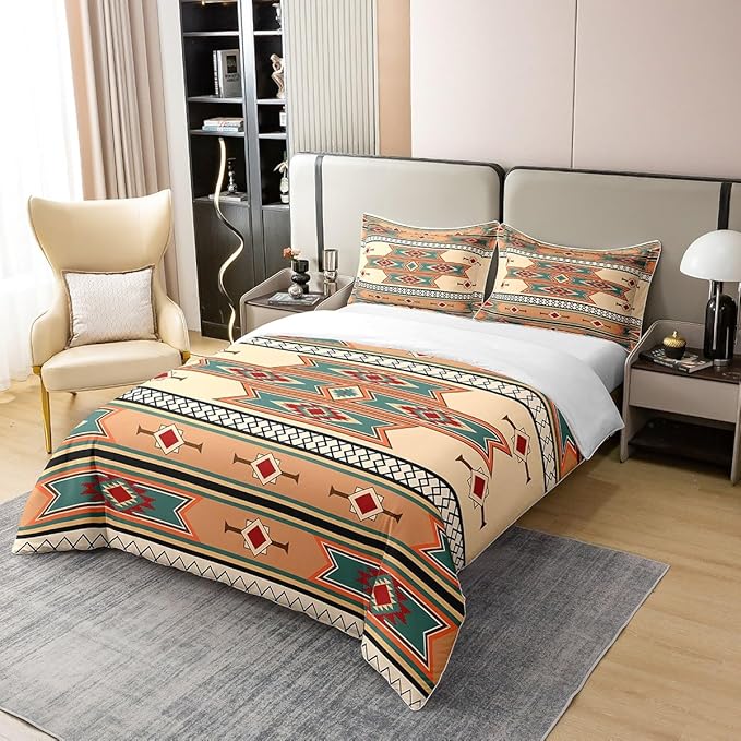 100% Cotton Exotic Duvet Cover Full Tribal Bedding Set American Southwest National Ethnic Boho Abstract Geometric Comforter Cover Brown Teal Aztec Bedroom Decor Quilt Cover For Adults Men Women