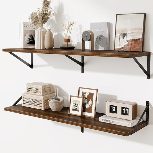 Floating Shelves for Wall,40" Wall Mounted Shelves Set of 2,Long Wood Floating Shelves,Hanging Wide Display & Storage Shelf with Metal Brackets for Bathroom,Bedroom,Kitchen,Living Room,Walnut
