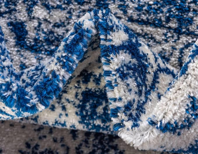 Unique Loom Bromley Collection Area Rug - Wells (10' x 14' 1" Rectangle, Ivory and Blue/ Ivory)