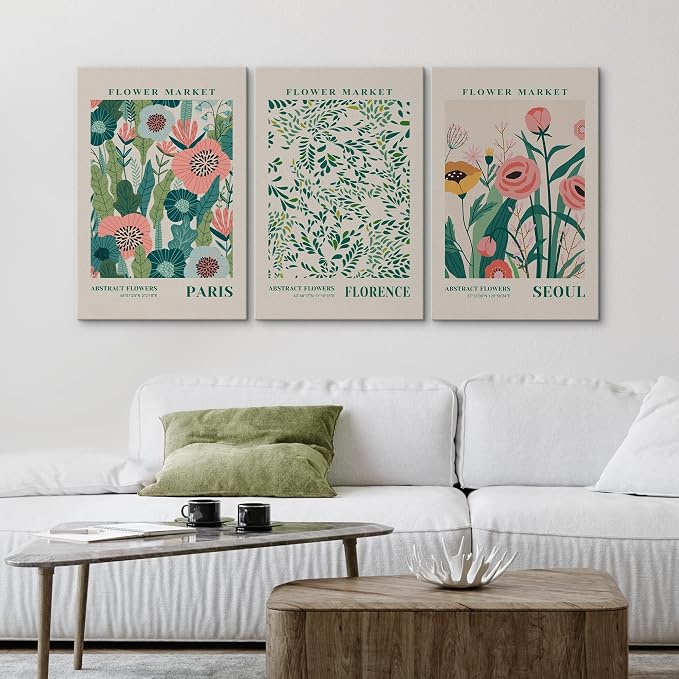 wall26 Canvas Print Wall Art Set Watercolor Pastel Vibrant Flower Market Prints Nature Wilderness Illustrations Modern Art Decorative Floral Botanical Minimal Calm/Relax for Bedroom - 16"x24" x 3