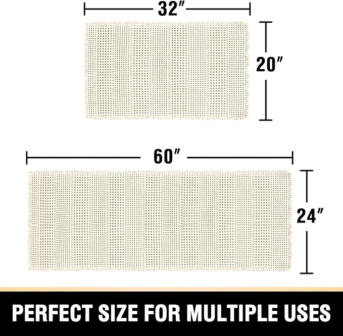 H.VERSAILTEX Waffle Bath Mat Super Absorbent Bathroom Mats Non Slip Bath Rugs for Bathroom Floor Machine Washable Ultra Soft Bathroom Rugs for Beside Tub, (32 x 20 Plus 24 x 60 - Inches, Ivory)