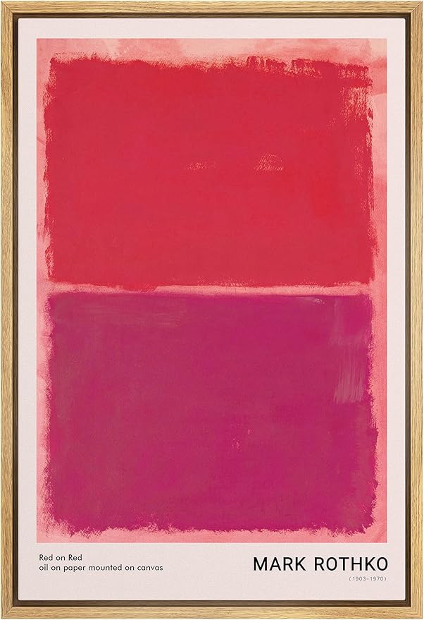 SIGNLEADER Framed Canvas Print Wall Art Mark Rothko Red Mid-Century Blocks Abstract Shapes Illustrations Fine Art Contemporary Relax/Calm Colorful for Living Room, Bedroom, Office - 16"x24" Natural