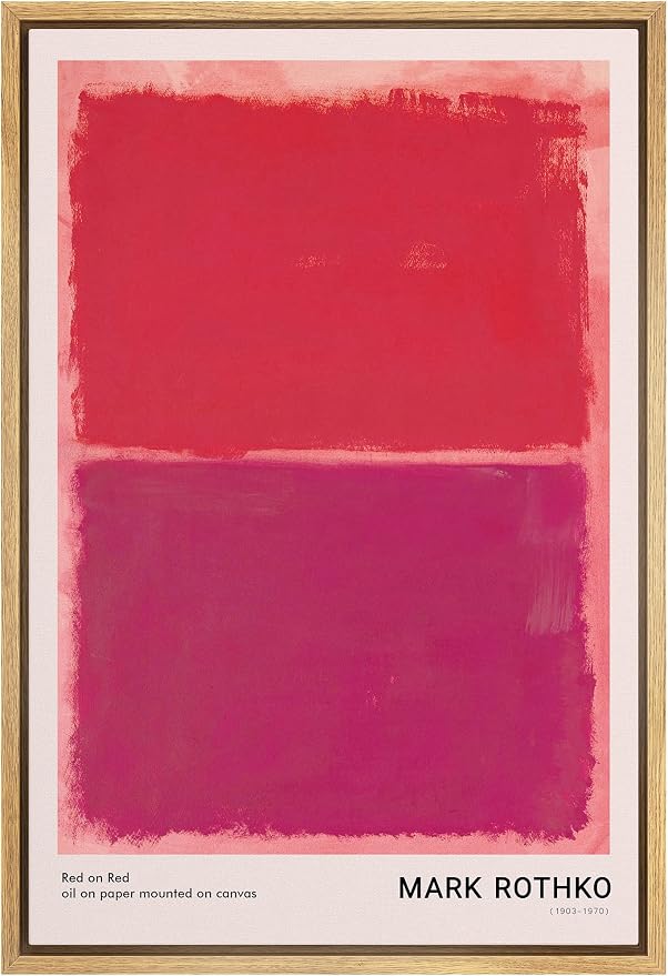SIGNLEADER Framed Canvas Print Wall Art Mark Rothko Red Mid-Century Blocks Abstract Shapes Illustrations Fine Art Contemporary Relax/Calm Colorful for Living Room, Bedroom, Office - 24"x36" Natural