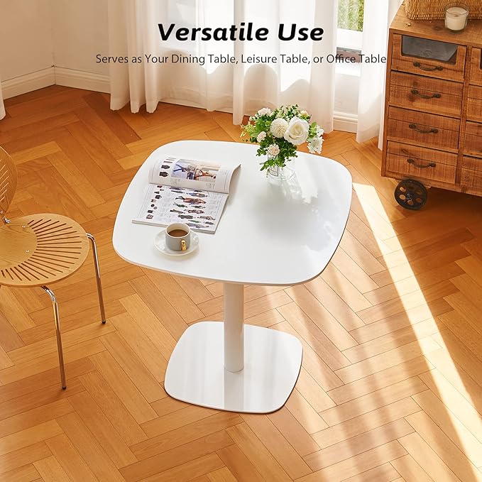VONLUCE White Square Dining Table,32" Tulip Table,Kitchen Dining Table for 2 to 4 Person,Modern Furniture with MDF Table Top & Pedestal Base for Dining Room, Living Room White