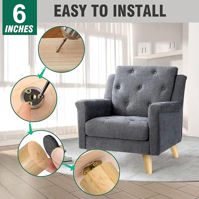 FoDau770 Rubber Wood Furniture Legs 6 Inches, Slant Tapered Wood Feet Mid Century Sofa Legs Set of 4, 5/16" UNC Furniture Feet Replacement Parts for Cabinet Couch Dresser Chair Ottoman Table