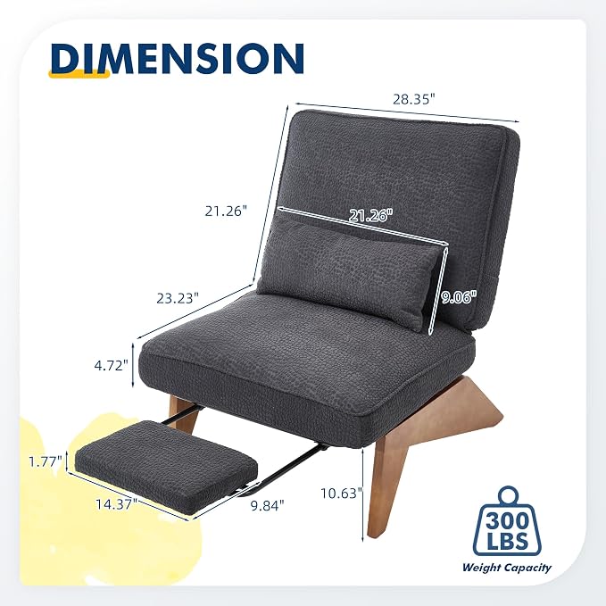 Accent Chair with Ottoman Adjustable Backrest, Stripe Living Room Chair Indoor Lounge Chair with Build-in Footrest Set, Modern Chair Cozy Reclining Chair for Reading Room, Dark Gray