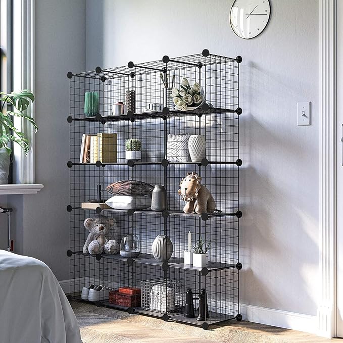 Wire Cube Storage Organizer, 20-Cube Metal Storage Shelves Bookshelf, Stackable Modular Closet Organizer for Bedroom Living Room, Office, Storage Shelves