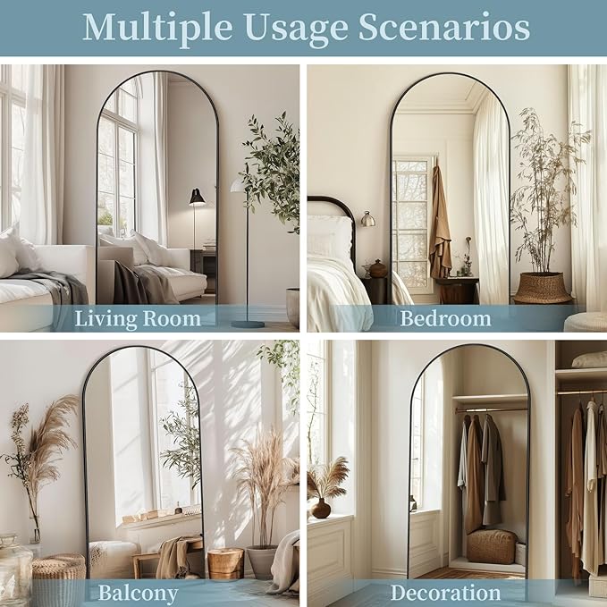 Full Length Mirror, 58"x21" Arched Full Body Mirror, Large Stand Up Aluminum Frame Floor Freestanding Hanging Leaning Mounted for Bedroom Living Room Entryway Black