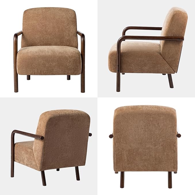 Glitzhome Accent Chair Set of 2, Mid-Century Modern Living Room Chairs with Extra-Cushioned Fabric & Walnut Rubber Wood Frame, Comfy Armhairs for Living Room/Bedroom/Reading Room/Office