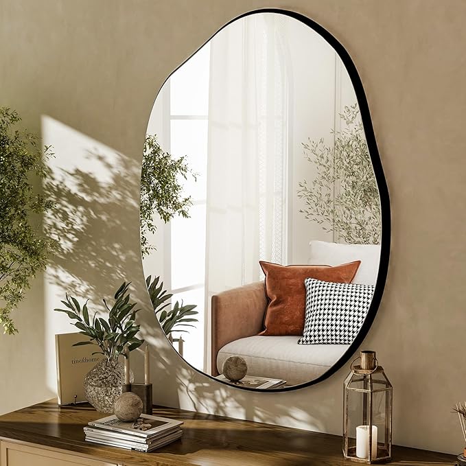 HARRITPURE Irregular Wall Mirror 22"x32" Black Asymmetrical Bathroom Mirror Wood Framed Modern Decorative Vanity Mirrors for Bedroom Living Room Entryway