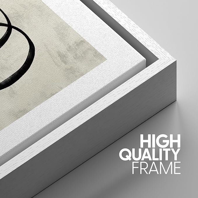 SIGNWIN Framed Canvas Print Wall Art Set Geometric Ring Grid Landscape Graffiti & Street Art Abstract Cozy Neutral Modern Art Decorative Nordic for Living Room, Bedroom, Office - 16"x24"x3 White