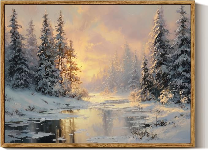 InSimSea Christmas Decor Framed Wall Art, Winter snow scene Canvas Painting, Warm and peaceful Holiday decor Unique Christmas Gifts For Table Wall Farmhouse Mantel Home Office 12L x 16W