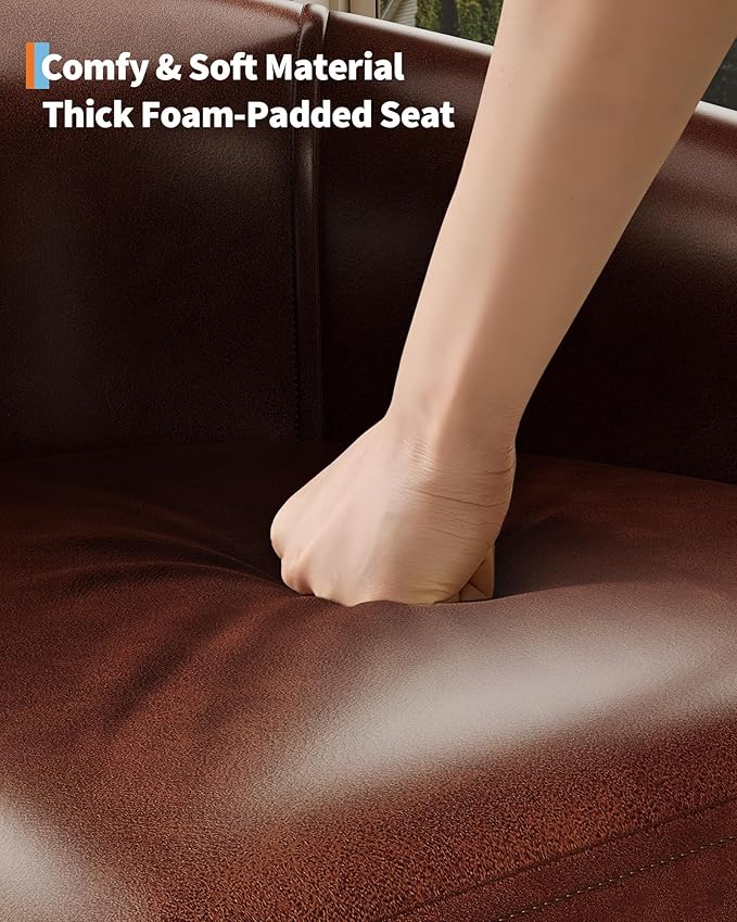 GarveeHome Accent Chair Faux Leather Barrel Chairs Club Armchair with Soft Seat for Living Room Bedroom Reading Waiting Room - Brown