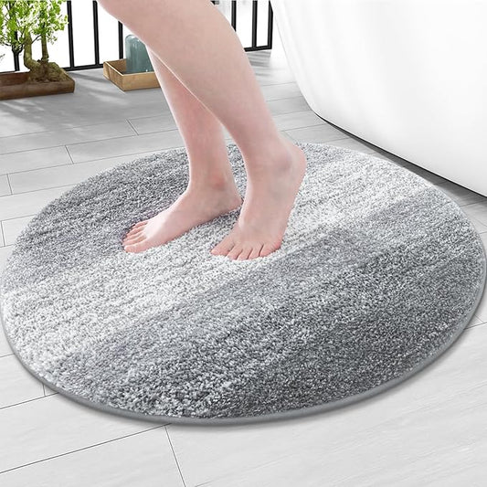 Arotive Microfiber Bathroom Rugs, Shaggy Soft and Absorbent Bath Rug, Non-Slip, Thick Plush Machine Washable Dry Bath Mats for Bathroom, Tub and Shower, 24x24, Grey, Round
