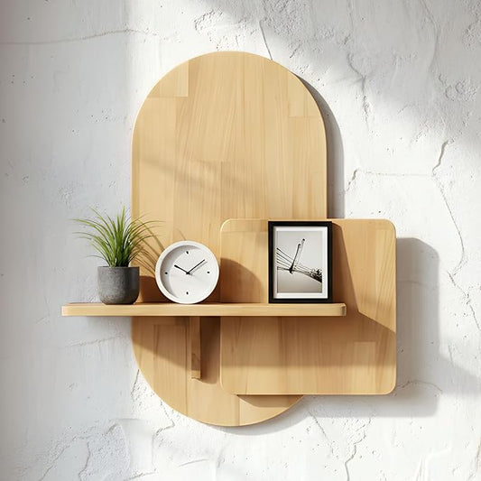 Behomes Claudia Solid Wood Floating Nightstand, Boho Wall Mounted Bedside Table with Storage, Mid Century Modern Floating Shelf, Side End Table for Bedroom and Living Room, Space Saving, Natural