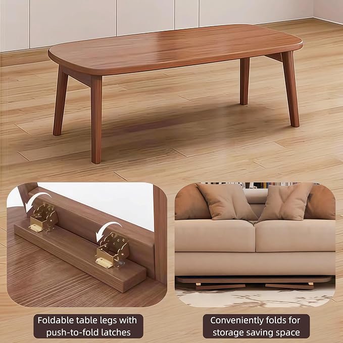 Foldable Coffee Table, Sofa Table, Coffee Tables for Living Room，Minimalist Solid Wood Side Table, Foldable Legs, Walnut Color.(39.4IN)