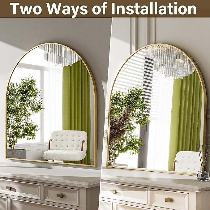 HARRITPURE 26"x28" Arched Bathroom Mirror, Wall Mounted Mirror, Gold Arch Mirror, Aluminum Alloy Frame Wall Mirror for Living Room, Bedroom and Entryway