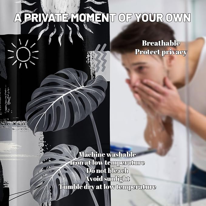 Extra Long Shower Curtain 96 Inchs Extra Tall Black and Gray XL Dark Black and Grey Masculine Shower Curtains for Large Bathroom Decor Sets, Waterproof Cloth Fabric with Hooks, 70 x 96 Inch