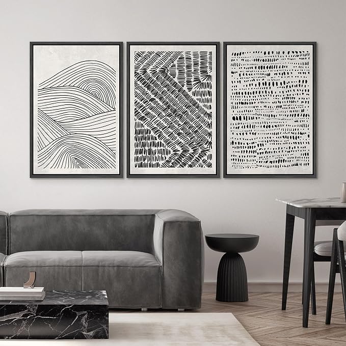 SIGNWIN Framed Canvas Print Wall Art Set Black Pastel Geometric Landscape Abstract Shapes Cozy Neutral Modern Art Decorative Boho Relax/Zen Nordic for Living Room, Bedroom, Office - 16"x24"x3 Black