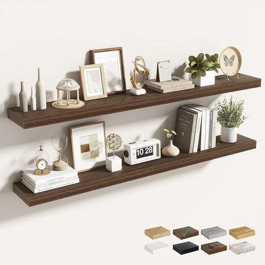 48 Inch Floating Shelves for Wall 2 Pack, 48" Wall Shelves for Books, Storage, Decor, Wall Mounted Floating Shelf with Invisible Brackets for Kitchen, Living Room, Walnut