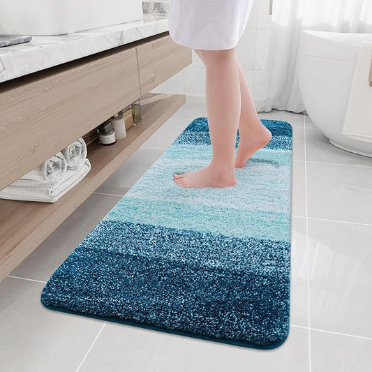 Arotive Microfiber Bathroom Rugs, Shaggy Soft and Absorbent Bath Rug, Non-Slip, Thick Plush Machine Washable Dry Bath Mats for Bathroom, Tub and Shower, 59x17, Peacock Blue, Rectangular