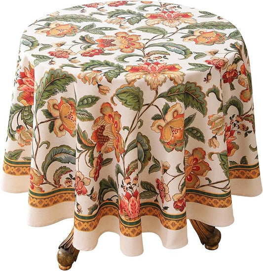 patdrea Designer Vintage Linen Round Tablecloth,Provencal Rustic Floral Pattern Tablecloths,Decorative Table Cover Cloth for Kitchen,Dining Room,Tea Party,Home,Christmas,Diameter 67"