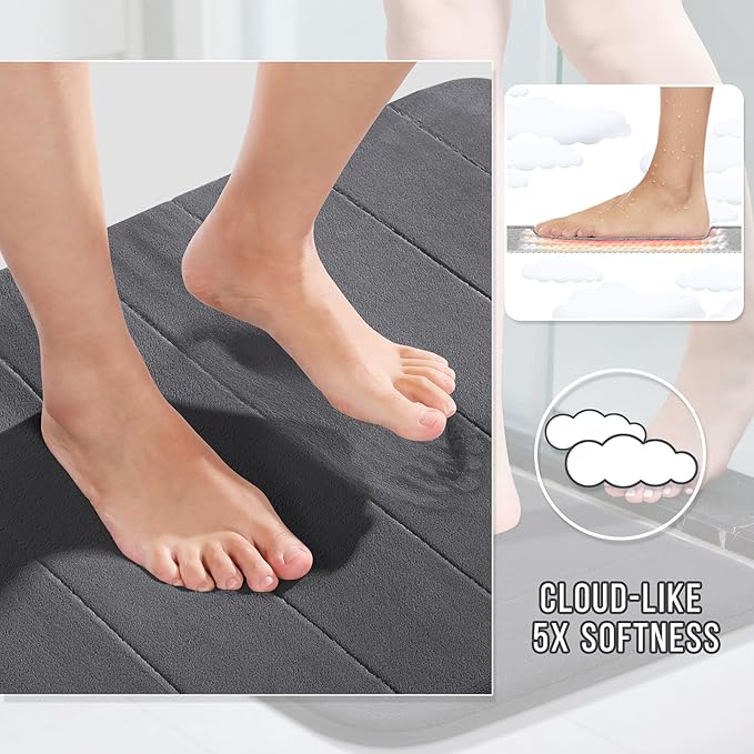 Yimobra Large Bath Mat 36"x24", Super Soft Quick Dry Memory Foam Bathroom Rug, Water Absorbent, Non Slip Backing Machine Washable for Tub Shower, Thick Comfort Support, Dark Gray