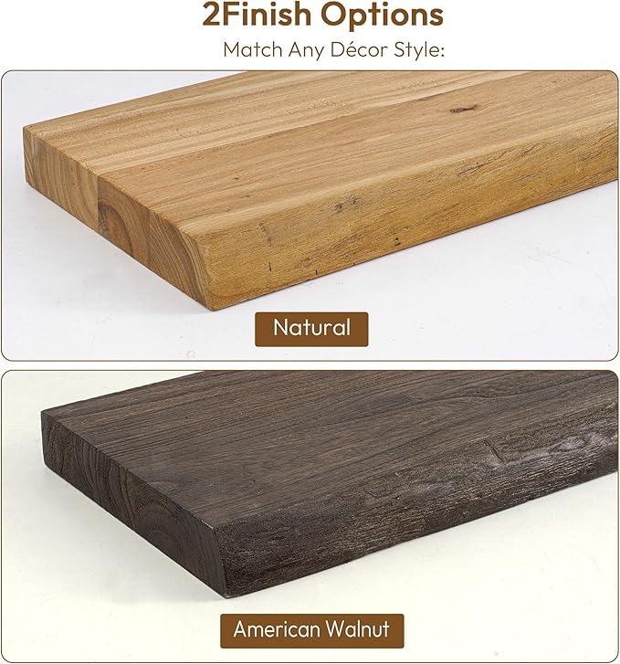 Vivelove Live Edge Floating Shelves Set of 2, Solid Elm Wood Wall Display Shelf with Invisible Bracket for Living Room Bedroom Bathroom Office, Rustic Farmhouse, 24 inch - Dark Walnut