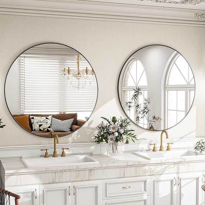 Round Mirror Wall Mounted Mirror - 30" Circle Mirror Bathroom Vanity Mirror with Aluminum Frame for Bedroom Living Room, Entryway Decor Black Mirror