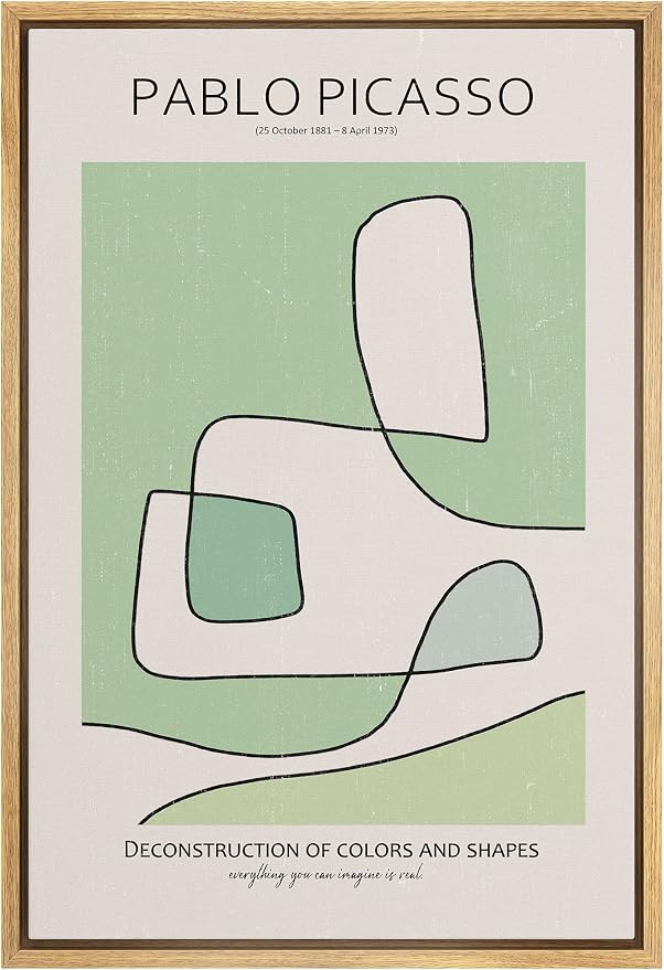 SIGNLEADER Framed Canvas Print Wall Art Pablo Picasso Green Geometric Line Art Abstract Shapes Illustrations Modern Art Decorative Minimal Relax/Calm for Living Room, Bedroom, Office - 24"x36" NATURAL