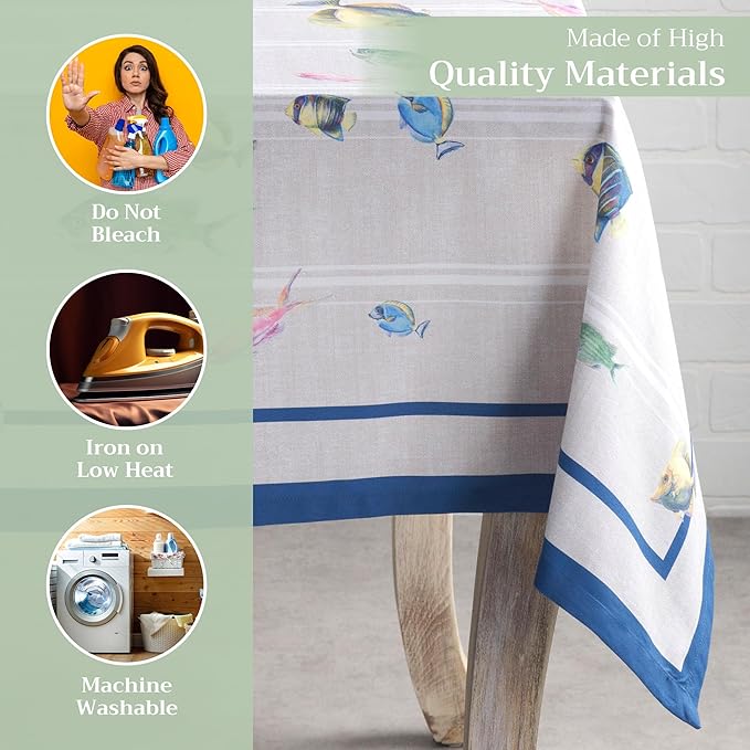 Maison d' Hermine Table Cloth Rectangle Table 100% Cotton 60 x 120 Inches Tablecloth Reusable Decorative for Dining Room Farmhouse Home Valentines Day Decorations Spring Summer - Poisson