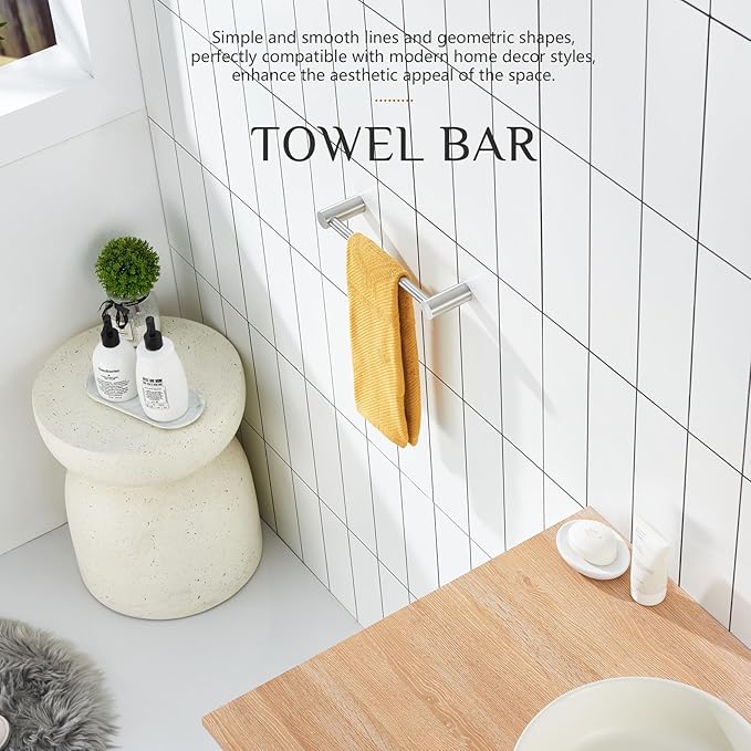 KOKOSIRI Towel Bars Brushed Nickel 16-Inch Single Rod Hand Towel Holder Wall Mounted Hanger for Bathroom Lavatory Hardware Stainless Steel, B4007BR-L16