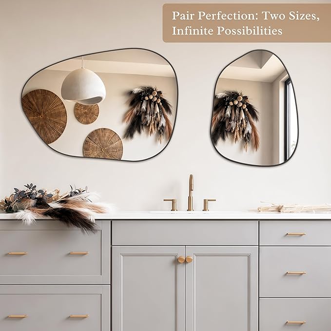 PERFNIQUE Irregular Wall Mirror Asymmetrical Mirror, 16''x12'' Small Black Mirror for Bathroom Bedroom Living Room Entryway, Decorative Modern Wall Decor, Wall Mounted (Black, 16''x12'')