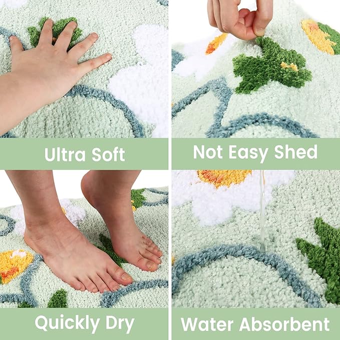 Hi Space Bathroom Rugs Mat 26x18IN Floral Bath Mat for Bathroom Non Slip Machine Washable Soft Microfiber Absorbent Cute Bath Rug Plush Carpet for Tub Shower Sink Fluffy Home Decor Accessories