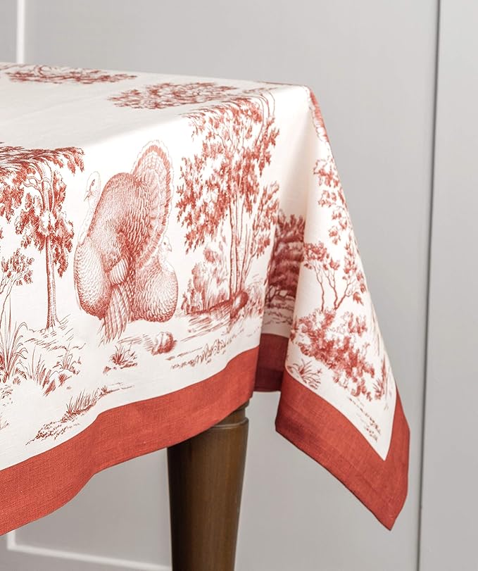 Maison d' Hermine Table Cloth Rectangle Table 100% Cotton 60 x 90 Inches Fall Tablecloth Reusable Everyday Use for Thanksgiving Christmas Decorations Dining Farmhouse Party (Holy Jouy - Red)