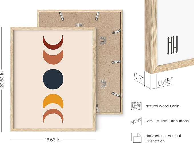 HAUS AND HUES Moon Phases Wall Art - Colorful Moon Phases Print, Mid Century Modern Boho Decor, Celestial Moon Poster, Beige Frame 16x20