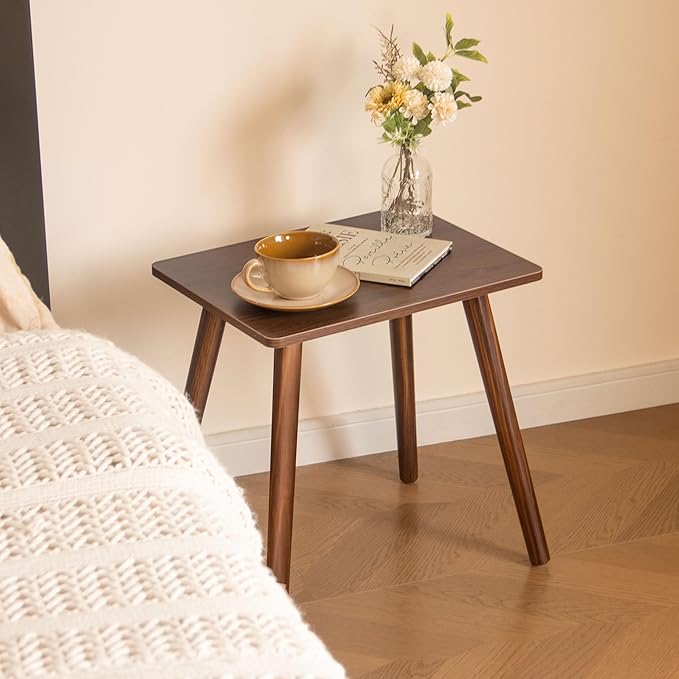 Small Side Table, Mid Century Modern End Tables Living Room, Wood Accent Bed Side Table with Solid Wood for Bedroom, Office, Small Spaces, Walnut Brown
